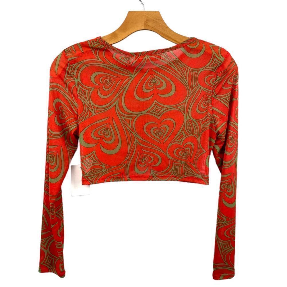 NEW Lisa Says Gah Elenor Ruched Centre Wild Hearts Long Sleeve Mesh Crop Top - Picture 8 of 10